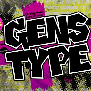 Fonte Gens Type: fonte de exibição em estilo de recorte de papel, fonte infantil, fonte de quadrinhos, fonte digital.