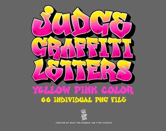 Yellow Pink Graffiti Bubble Letters PNG: Urban Street Art Clipart (Digital Download)