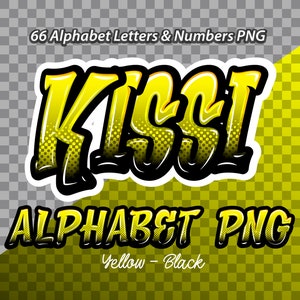 Kissi Yellow Black color Alphabet letters & numbers PNG. file, Graffiti letters, Street art letters, Color letter A-Z, Digital Download