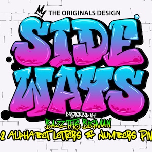 Sideways Blue Pink color Alphabet letters & numbers PNG file Transparent Background Graffiti letters, Color letter A-Z, Instant Download