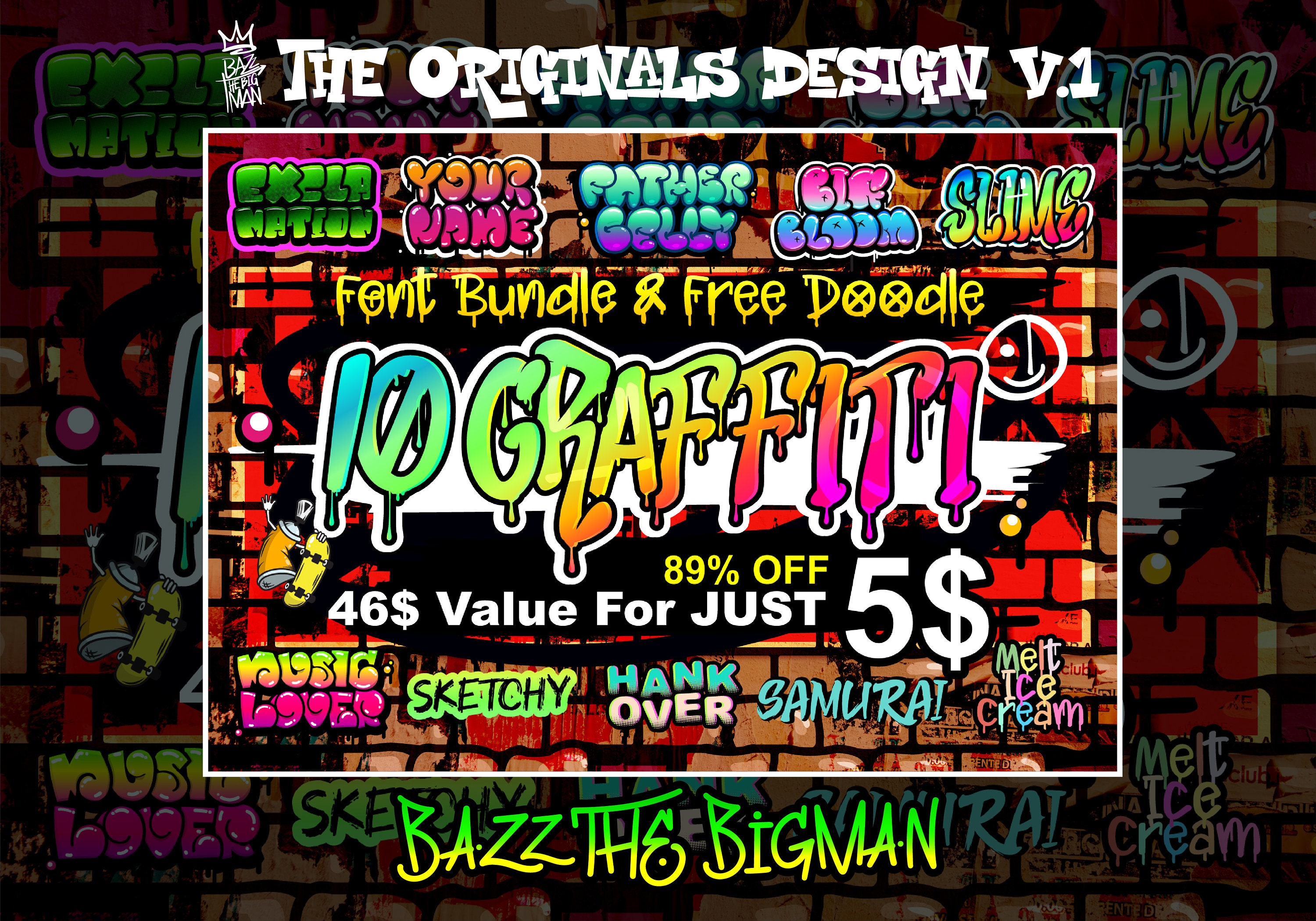 10 種類のグラフィティ フォント バンドル: ストリート アート、バブル