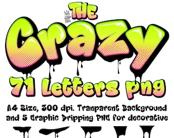 Letras de grafite malucas em PNG: Verde-Rosa, 71 letras de A a Z (Download digital)