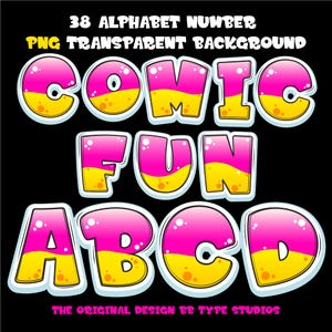 Comic Font Letters: Pink & Yellow PNG Clip Art (38 Files)