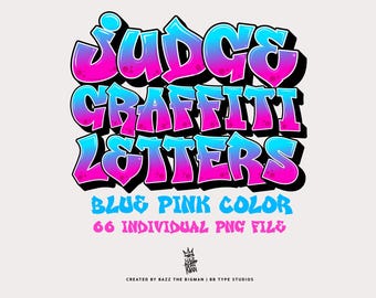 Blue Pink Graffiti Letters PNG: Urban Bubble Font Clipart (Digital Download)