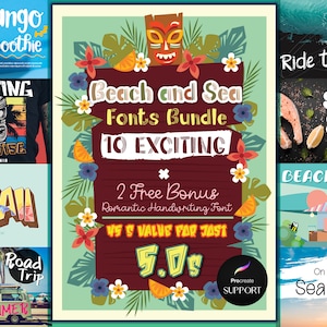 Procreate fonts Bundle  10 Beach and Sea fonts + 2 free bonus Romantic handwriting font, Beach font, Digital font, Summer font, Quirky font