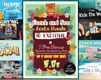 Procreate fonts Bundle  10 Beach and Sea fonts + 2 free bonus Romantic handwriting font, Beach font, Digital font, Summer font, Quirky font