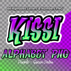 Kissi Purple Green color Alphabet letters & numbers PNG. file, Graffiti letters, Street art letters, Color letter A-Z, Digital Download