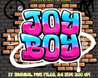 Letras de graffiti Joy Boy: alfabeto PNG azul e rosa (download digital)