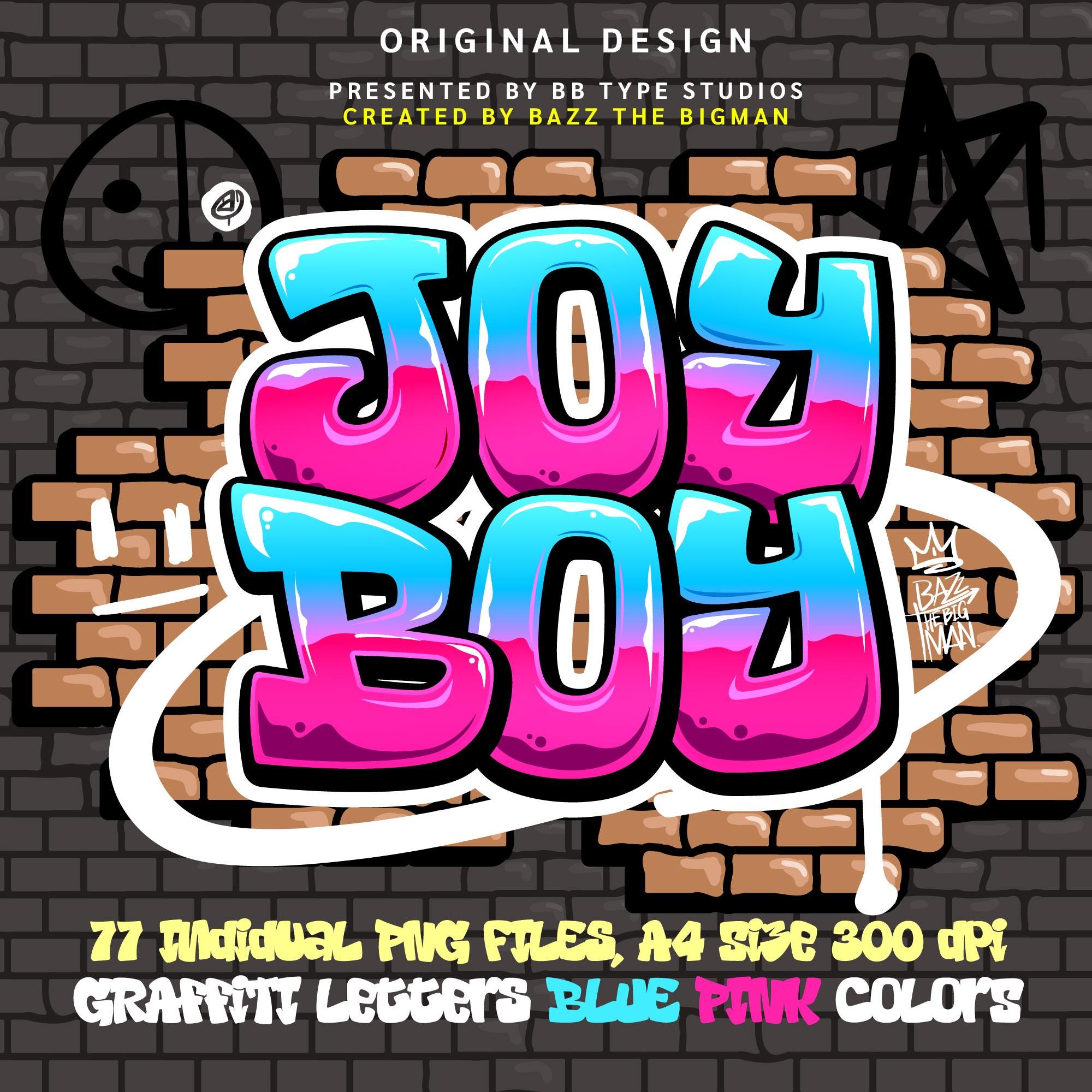 Graphity Joy Joy Boy Graffiti Letters: Blue & Pink PNG Alphabet (digital Download ...