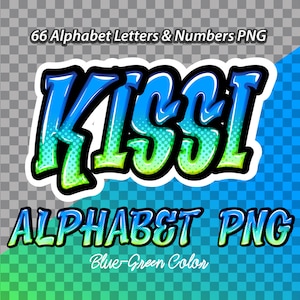 Kissi Blue Green color Alphabet letters & numbers PNG. file, Graffiti letters, Street art letters, Color letter A-Z, Digital Download