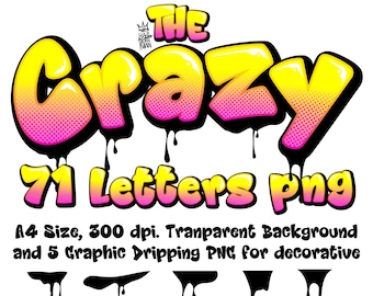 Letras de grafite malucas em PNG: amarelo e rosa, 71 letras de A a Z (download digital)