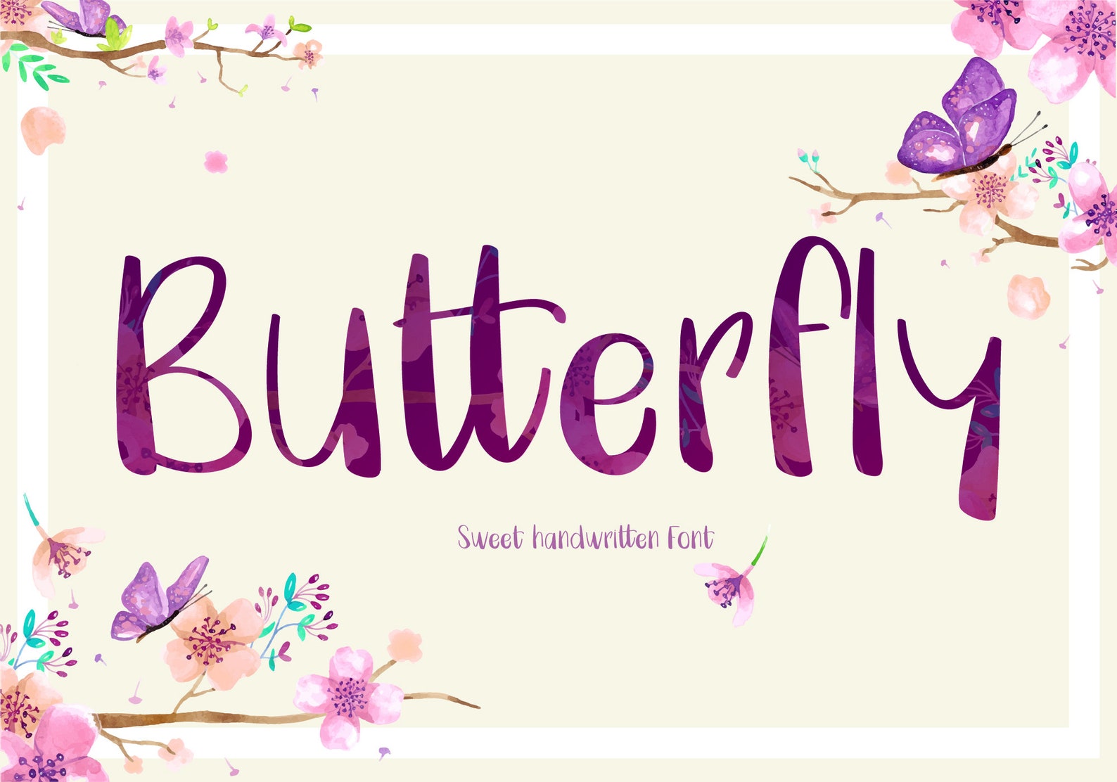 Butterfly Digital Font Otf Ttf Handwritten Font Cute Etsy