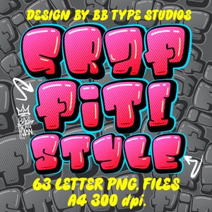 Graffiti Style 63 Letters PNG files A4 300 dpi. Clip art
