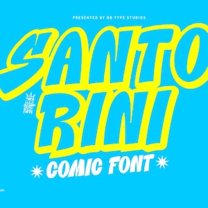 Fonte Santorini, 2 fontes de quadrinhos, fonte de desenho animado, fonte OTF e TTF, fonte digital, fonte de grafite, fonte Cricut