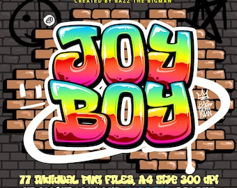 Letras de grafite Sunrise PNG: Joy Boy A-Z (Download digital A4 300 DPI)
