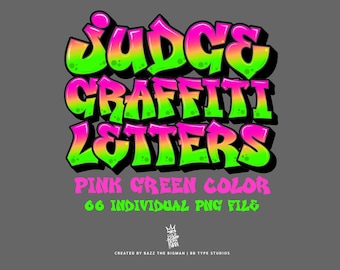 Pink & Green Graffiti Bubble Letters PNG: Urban Street Art Clipart (Digital Download)
