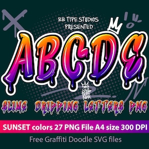 Slime Dripping Sunset Letters PNG | A-Z Alphabet Font Clipart | 27 Colorful Melting Letters | Printable A4 300 DPI Digital Download