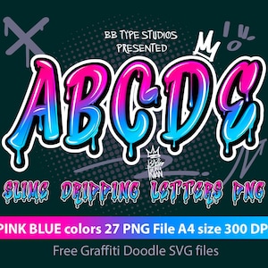 Slime Dripping Pink Blue Letters PNG | A-Z Alphabet Font Clipart | 27 Colorful Melting Letters | Printable A4 300 DPI Digital Download
