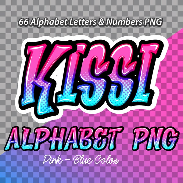 Kissi Pink Blue color Alphabet letters & numbers PNG. file, Graffiti letters, Street art letters, Color letter A-Z, Digital Download