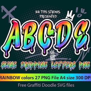 Slime Dripping Rainbow Letters PNG | A-Z Alphabet Font Clipart | 27 Colorful Melting Letters | Printable A4 300 DPI Digital Download