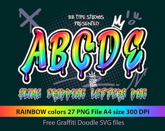 Rainbow Slime Dripping Letters PNG: Graffiti Alphabet Clipart (Digital Download A4 300 DPI)