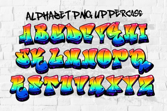 Rainbow Graffiti Alphabet PNG: 70 Letters, Numbers, Punctuation