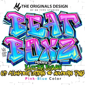 Beat Boxz Pink Blue color Alphabet letters & numbers PNG file Transparent Background Graffiti letters, Color letter A-Z, Instant Download