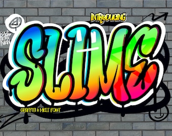 Font Slime font 2 family, Font Graffiti, Font digitale, Font Street, Graffiti, Download digitale, Font Dripping, Font Procreate