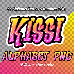 Kissi Yellow Pink color Alphabet letters & numbers PNG. file, Graffiti letters, Street art letters, Color letter A-Z, Digital Download