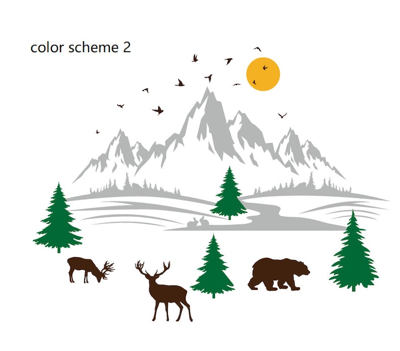 Mountains Vinyl Decals Landscape With Animals Wall Sticker Etsy