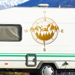 Motorhome Compass with mountains decal,mountain decal,Adventure Decal Exploring Decal,Window Decal, outdoors Decal  Compass Hood Car Decal