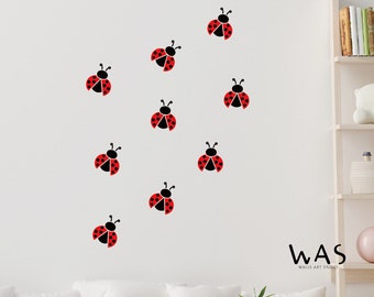 Ladybug Wall Decals, 9pcs in 1 set , Ladybug Wall Sticker , Nursery Wall Decal, Kids room Wall Sticker, Play Room Sticker