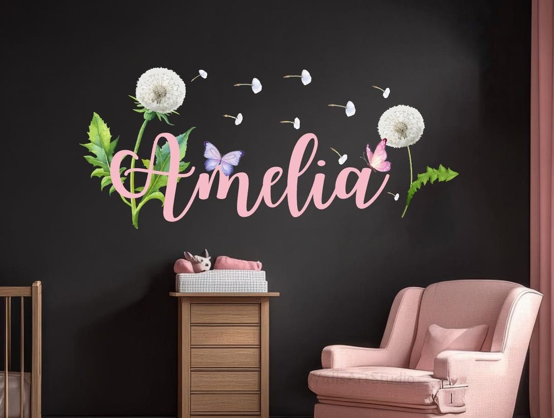 Personalized Girl Name With Flying Dandelions & Butterflies Wall ...