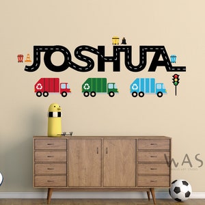 Garbage Trucks Wall Decals, Custom Boy Name With Trashmasters Wall Decals, Boy Room Wall Decor, Nursery Room Wall Stickers