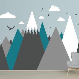 Mountains Wall Sticker Home Decor For Kids Room Nursery ,Moutains With Birds Decals, Moutains Vinyl Decals