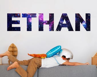 Personalized Galaxy Style Kids Name Wall Decal, Watercolor Milky Way Style Boy Name Decal, Custom Space Themed Name Decal For Kids Gift
