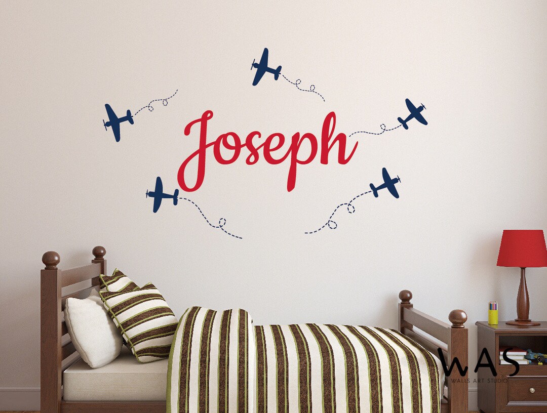 Personalized Name Wall Decal, Airplane Wall Decal, Boys Room Decor ...