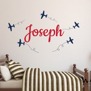 Personalized Name Wall Decal, Airplane Wall Decal, Boys Room Decor, Plane wall sticker,Plane Decal - Airplane Room Decor - Biplane Wall Art