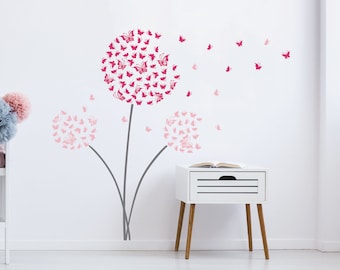 Dandelion Butterflies Floral Wall Decal Dandelion, Butterflies Ball Wall Decal, Dandelion Sticker For Girl's Room Wall Art