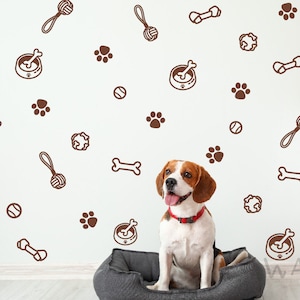 129 Pieces Dog Paw Dogs Toy for Walls, Dog Pup Removable Vinyl Wall Decals Dogs Footprint Stickers for Pet Rooms Wall Decor