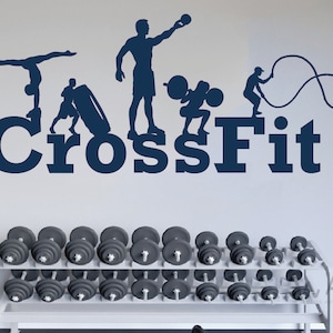 Crossfit Wall Art Decal, Gym Fitness Wall Decor, CrossFit Gym Wall Quotes Stickers, Gym Sports Silhouette Wall Decals, Gym School Wall Decor