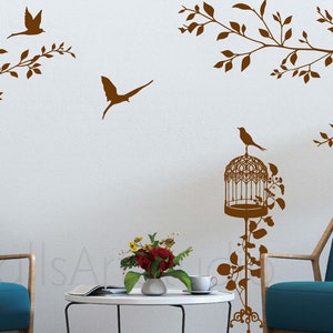 Vogelkäfig Zweige Wandtattoo, Kinderzimmer Vögel Vinyl Wandaufkleber, Schlafzimmer Wanddekor
