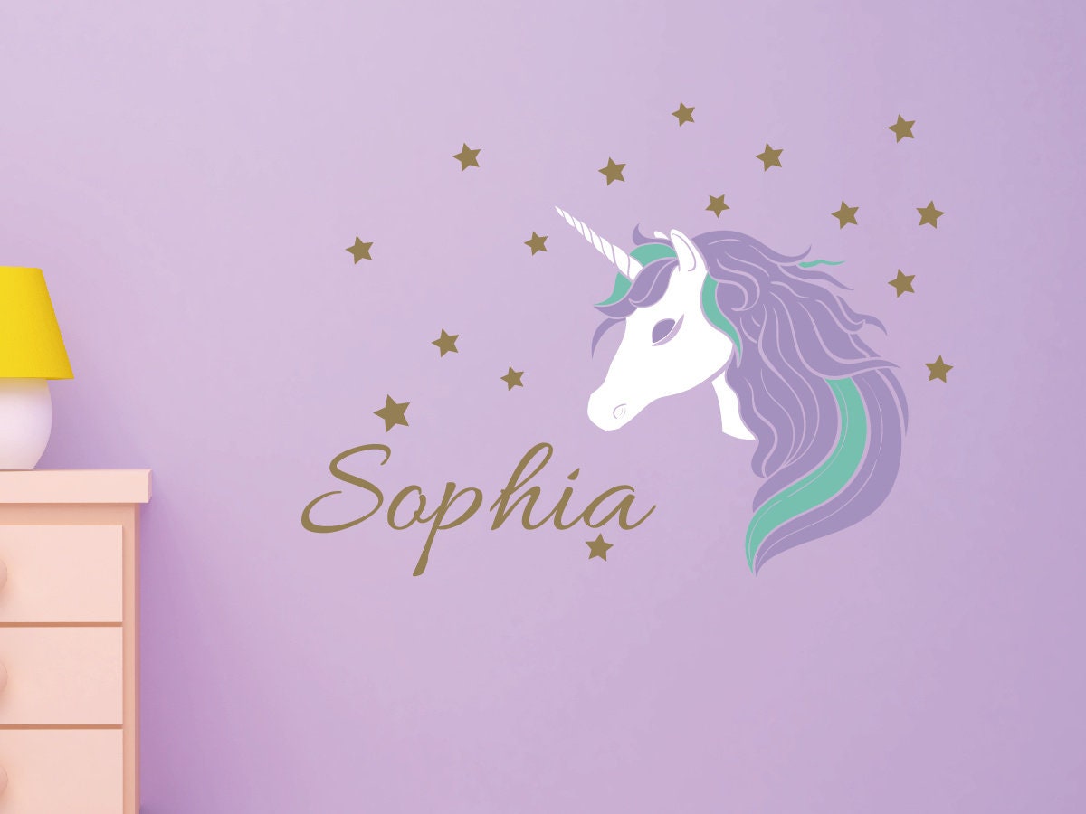Personalized Name Unicorn Stickers Baby Girls Room Wall Etsy UK