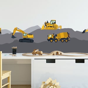 Construction Vehicles Trucks Tractor Cars Wall Stickers,Construction Site Cars Island Wall Decals Kids Boys Bedroom Kids Playroom Wall Decor