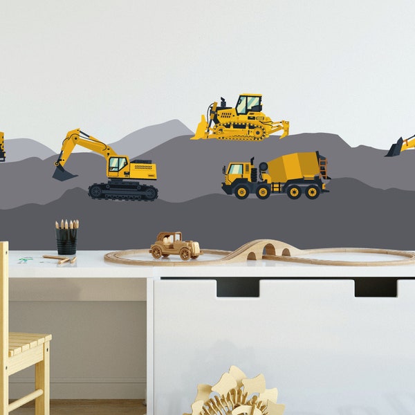 Veicoli da costruzione Camion Trattori Auto Adesivi murali, Cantiere Auto Isola Stickers murali Bambini Ragazzi Camera da letto Bambini Sala giochi Decorazione murale