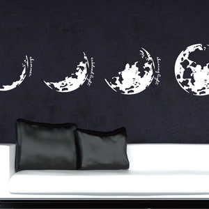 Moon Phases Wall Decal With Names  Bedroom Wall Sticker, Education Wall Decal, Moon Decal