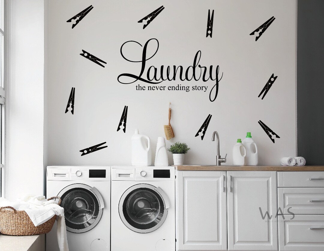 35 Clothespins Laundry Pattern Wall Decals, Laundry the Never Ending ...