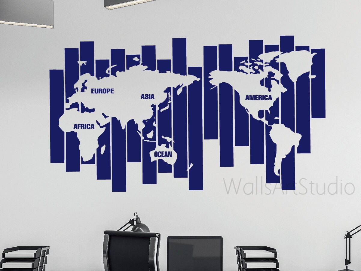 Ward Map Sticker Morden World Map Sticker,world Map Decal , Concise Style World Map ...