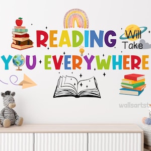 Reading Will Bring You Überall Wand Aufkleber Inspirierend Zitat Motivationssatz für die Schule Zuhause Klassenzimmer Bibliothek Studie Raum Dekor