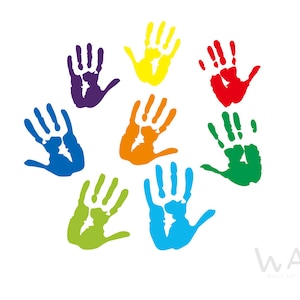 20 pcs Colorful Handprint Decal Stickers for Classroom Wall Decorations Playroom Nursery Room Kids Room Wall Decor, Art Party Wall Decals